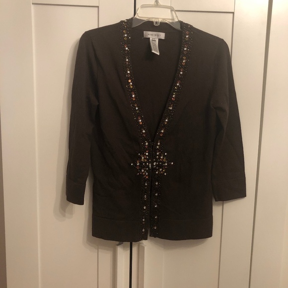 NWOT Ninewest Cottagecore Brown Embellished Sweater-m - Picture 1 of 1